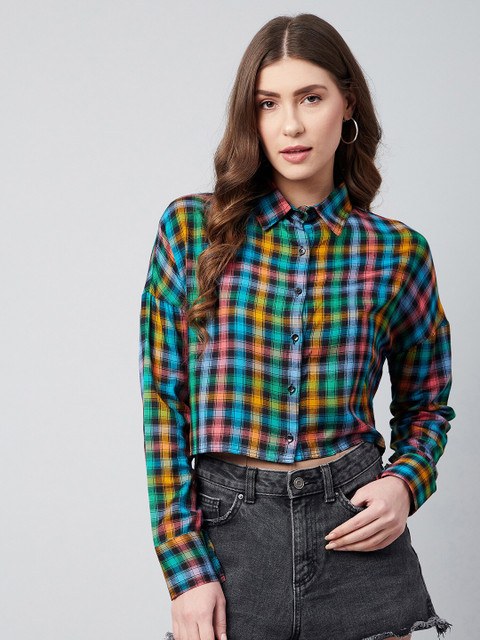 

CHIMPAAANZEE Women Multicoloured Boxy Checked Casual Shirt, Multi