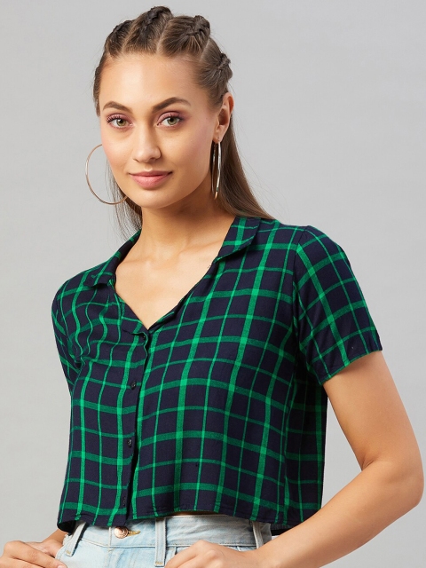 

CHIMPAAANZEE Women Navy Blue Classic Tartan Checks Checked Casual Shirt