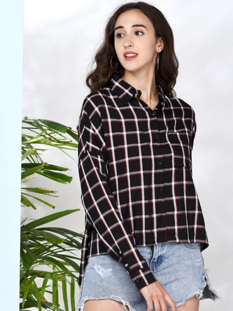 

CHIMPAAANZEE Women Black Boxy Checked Casual Shirt