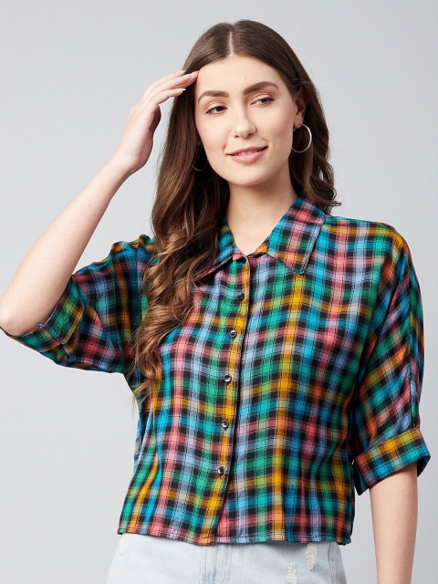 

CHIMPAAANZEE Women Multicoloured Boxy Tartan Checked Casual Shirt, Multi