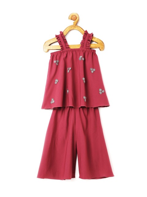 

TIC TAC TOE Girls Pink & Silver-Toned Embellished Top with Palazzos