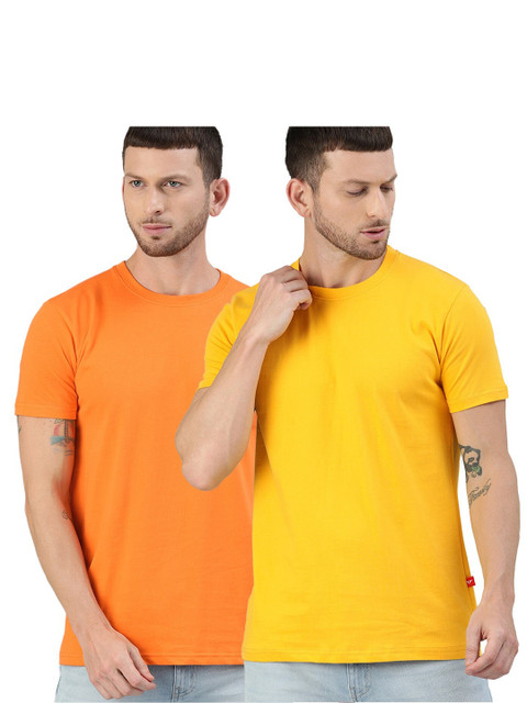 

UNSULLY Men Orange & Yellow Pack of 2 Training or Gym Cotton T-shirt
