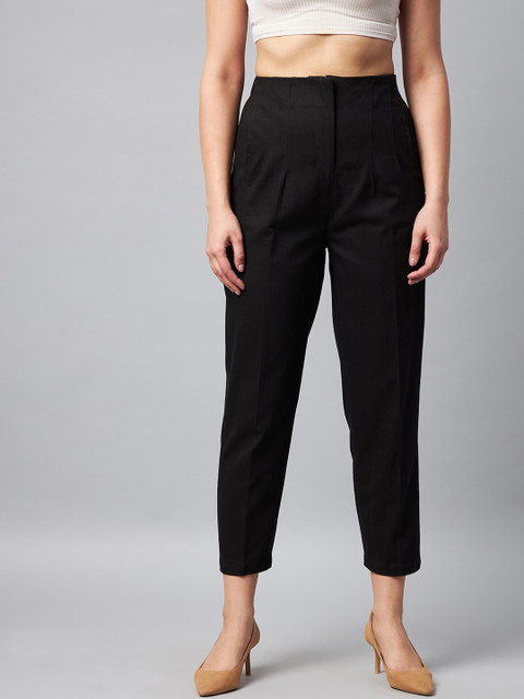 

Orchid Blues Women Black Tapered Fit High-Rise Cotton Trousers