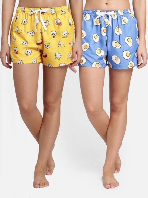 

Bellofox Women Set of 2 Yellow & Blue Printed Lounge Shorts