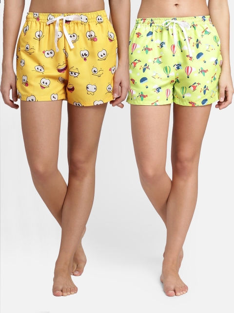 

Bellofox Women Yellow & Green Pack of 2 Printed Lounge Shorts