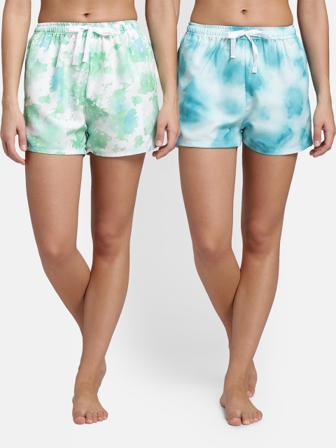 

Bellofox Women Pack of 2 Green & White Tie & Die Printed Lounge Shorts