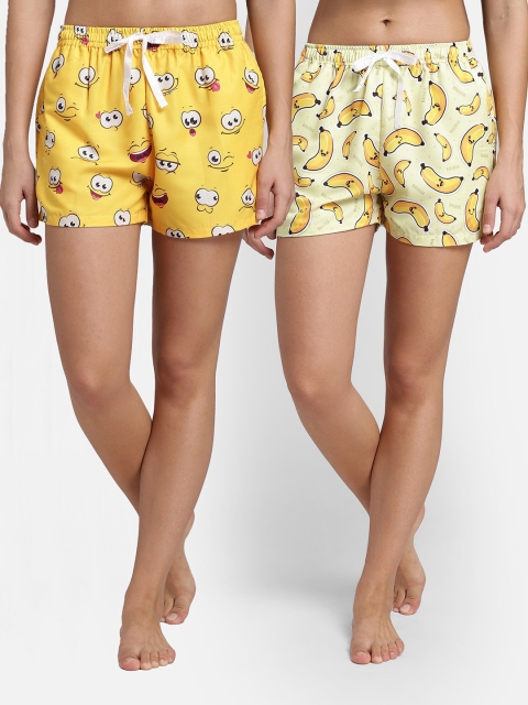 

Bellofox Women Set of 2 Printed Lounge Shorts, Yellow