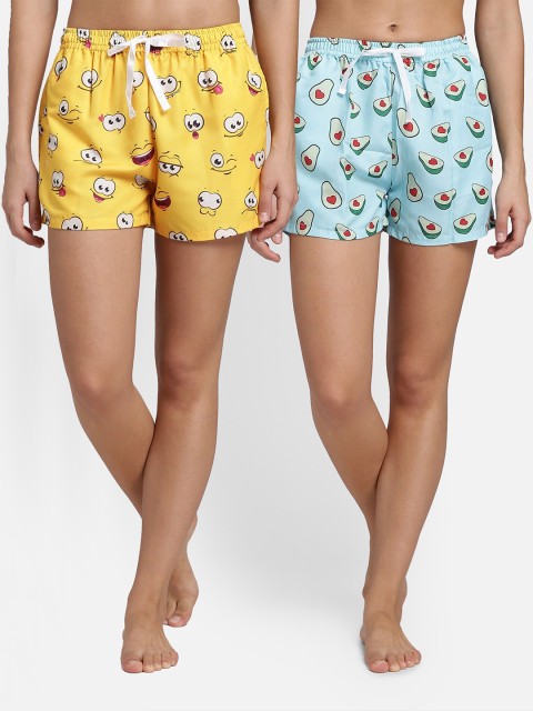 

Bellofox Women Pack of 2 Printed Lounge Shorts, Yellow