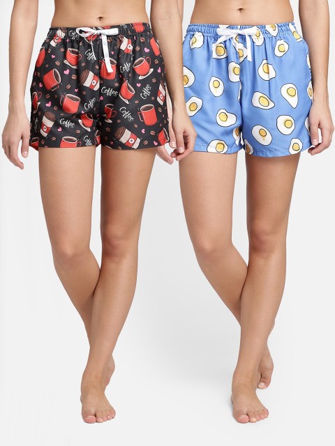 

Bellofox Women Pack Of 2 Grey & Blue Printed Lounge Shorts