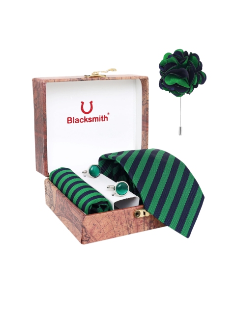 

Blacksmith Men Green & Navy Blue Striped Accessory Gift Set