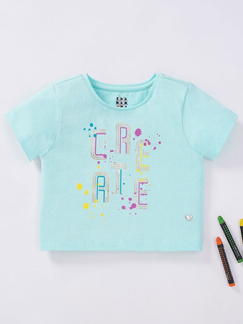 

Ed-a-Mamma Girls Blue Printed Crop Pure Cotton T-shirt