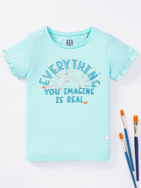 

Ed-a-Mamma Girls Blue Typography Printed T-shirt