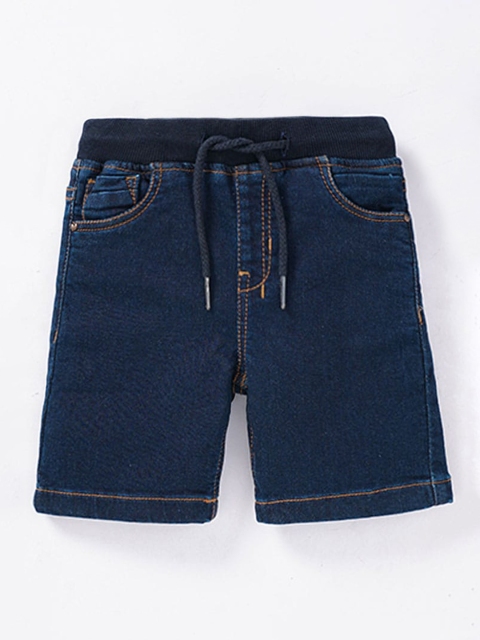 

Ed-a-Mamma Boys Blue Solid Regular Fit Mid Rise Denim Shorts
