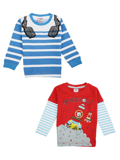 

V-Mart Boys Red 2 Striped Applique T-shirt