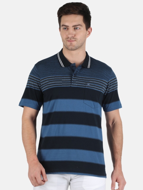 

Monte Carlo Men Navy Blue Striped Polo Collar T-shirt