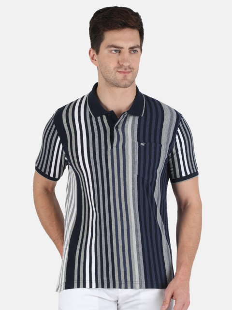 

Monte Carlo Men Grey & Blue Striped Polo Collar T-shirt