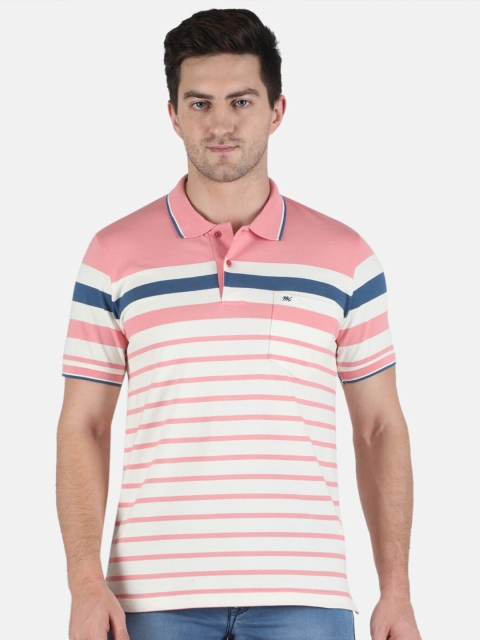 

Monte Carlo Men Pink Striped Polo Collar T-shirt