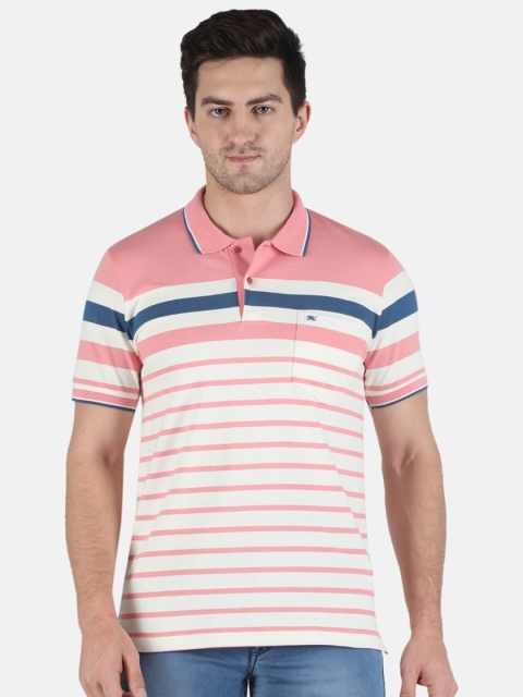 

Monte Carlo Men White & Pink Striped Polo Collar T-shirt