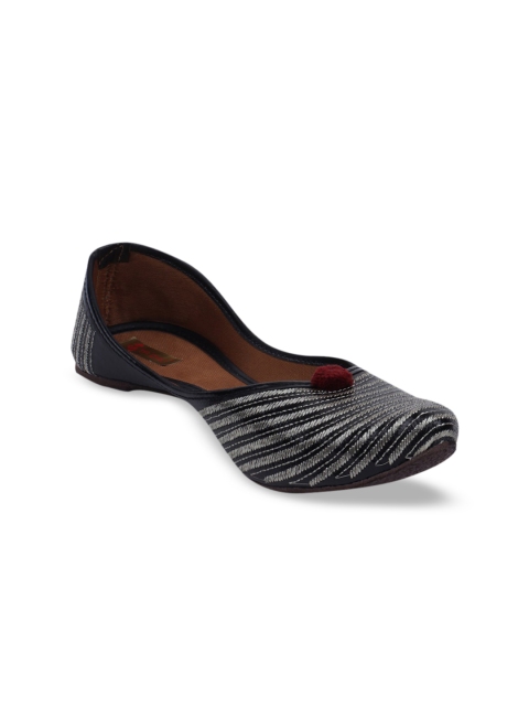 

Ta Chic Women Black Striped Leather Ethnic Mojaris Flats