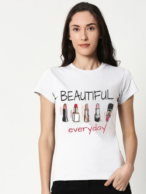 

Dipsha Women White & Black Typography Printed Pure Cotton T-shirt
