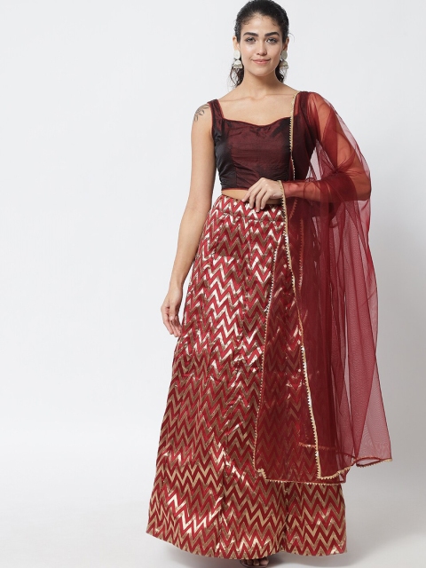 

DIVASTRI Maroon Semi-Stitched Lehenga & Unstitched Blouse With Dupatta