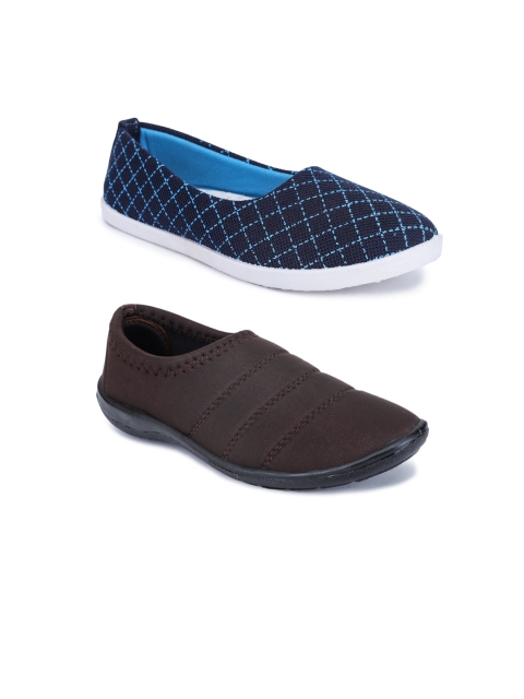 

FABBMATE Women Blue & Brown set of 2 Slip-On Sneakers