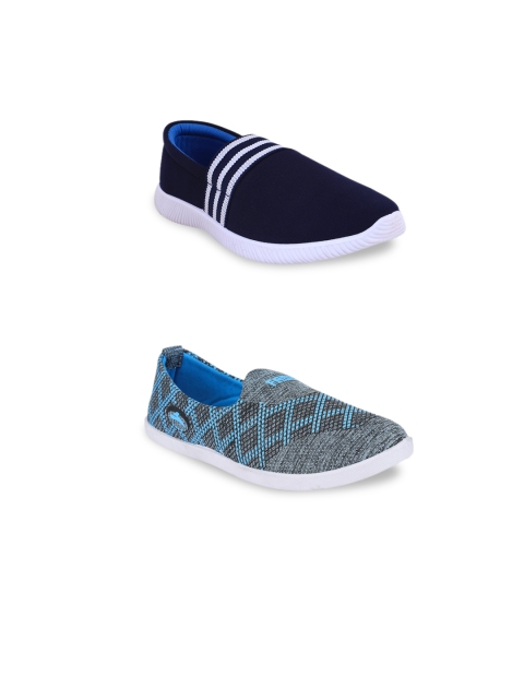 

FABBMATE Women Set Of 2 Woven Design Slip-On Sneakers, Blue