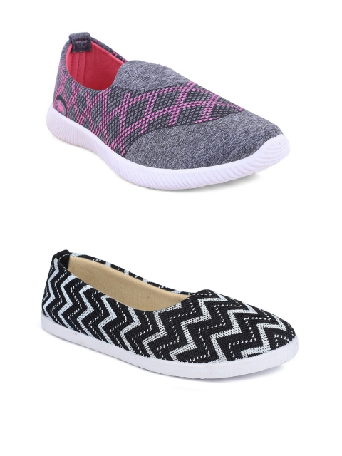 

FABBMATE Women Pack Of 2 Black Printed Slip-On Sneakers