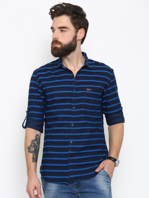 

Nature Casuals Men Navy Blue Slim Fit Striped Casual Shirt