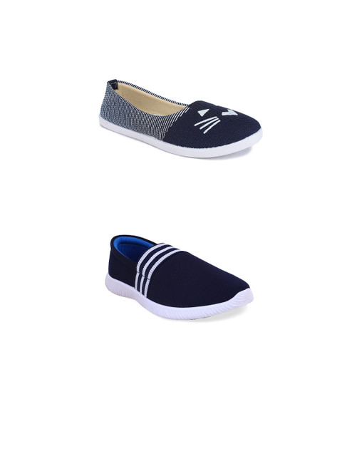 

FABBMATE Women Set Of 2 Navy Blue & Blue Colourblocked Slip-On Sneakers