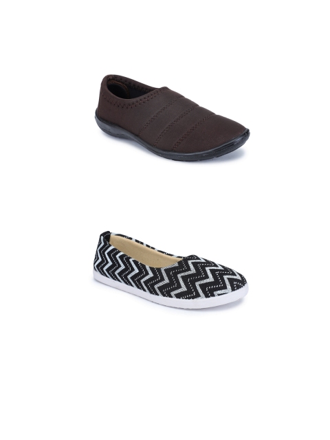 

FABBMATE Women Set Of 2 Black & Brown Slip-On Sneakers