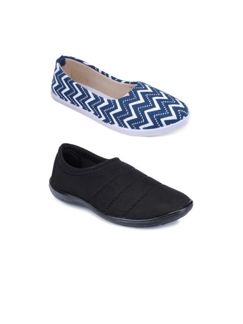 

FABBMATE Women Pack Of 2 Black Perforations Slip-On Sneakers