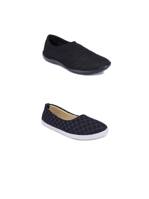 

FABBMATE Women Pack Of 2 Printed Slip-On Sneakers, Black