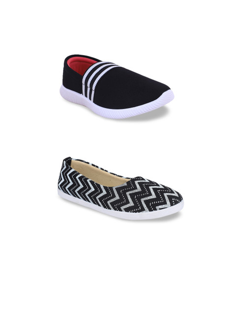 

FABBMATE Women Black & White Set Of 2 Printed Slip-On Sneakers
