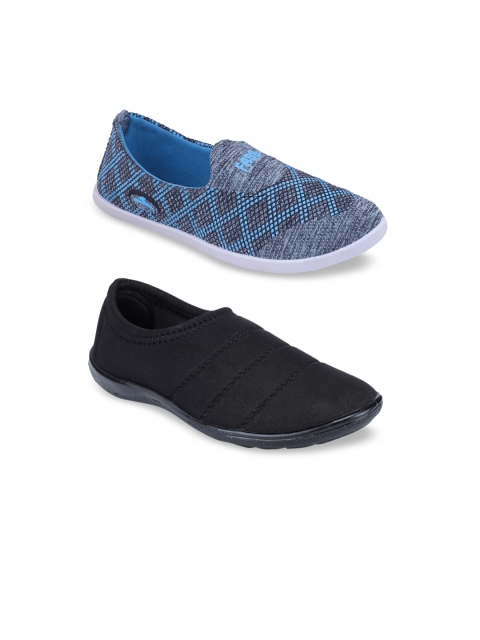 

FABBMATE Women Black & Grey Set Of 2 Woven Design Slip-On Sneakers