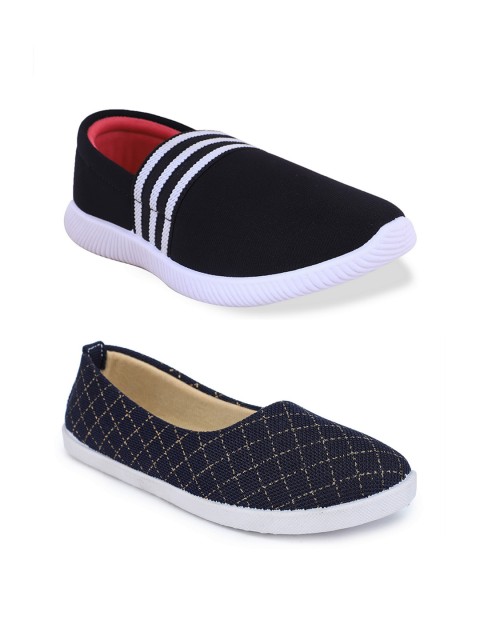 

FABBMATE Women Set of 2 Multicoloured Striped Slip-On Sneakers, Multi