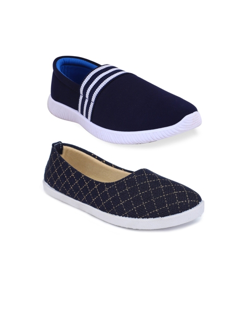 

FABBMATE Women Set Of 2 Navy Blue Woven Design Slip-On Sneakers