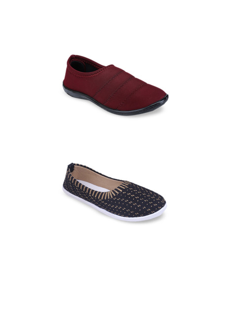

FABBMATE Women Set Of 2 Red & Navy Blue Woven Design Slip-On Sneakers