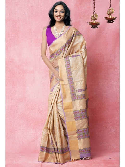 

Unnati Silks Women Brown Ethnic Motifs Ghicha Pure Silk Tussar Handloom Saree