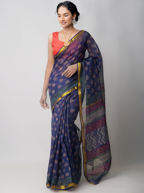 

Unnati Silks Blue & Red Ethnic Motifs Pure Cotton Kota Saree