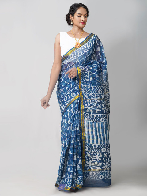 

Unnati Silks Blue & White Printed Pure Cotton Kota Saree