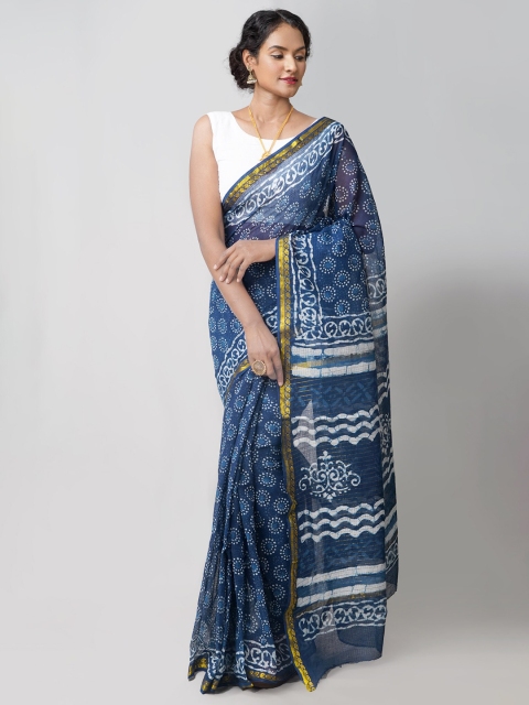 

Unnati Silks Blue & White Ethnic Motifs Zari Pure Cotton Kota Saree