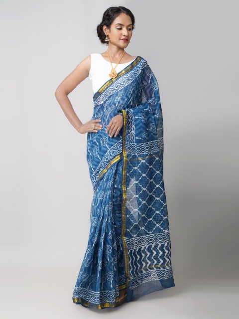 

Unnati Silks Blue & White Ethnic Motifs Zari Pure Cotton Kota Saree