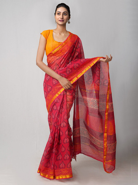 

Unnati Silks Red & White Ethnic Motifs Printed Pure Cotton Kota Saree