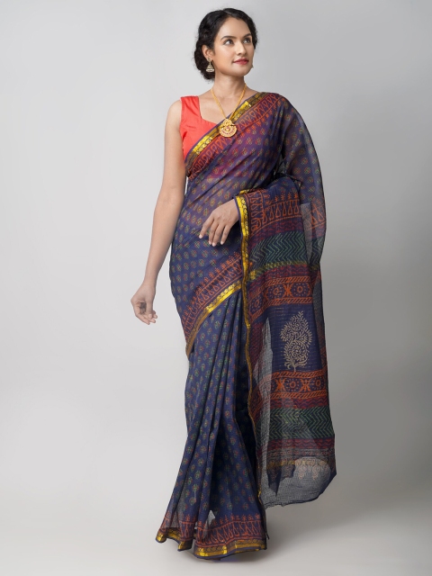 

Unnati Silks Blue & Green Ethnic Motifs Zari Pure Cotton Kota Saree