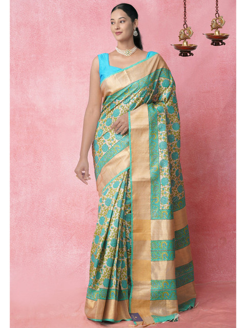 

Unnati Silks Women Brown & Green Ghicha Tussar Pure Silk Handloom Saree