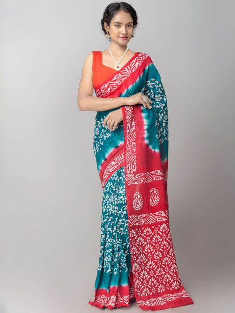 

Unnati Silks Blue & Red Batik Pure Cotton Kota Saree