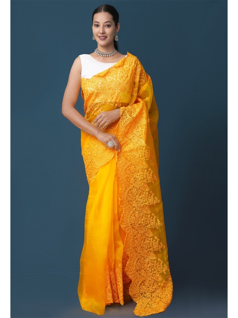 

Unnati Silks Yellow Woven Design Embroidered Organza Patola Saree