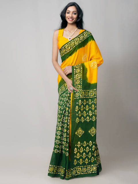 

Unnati Silks Women Yellow Pure Batik Kota Cotton Handloom Saree