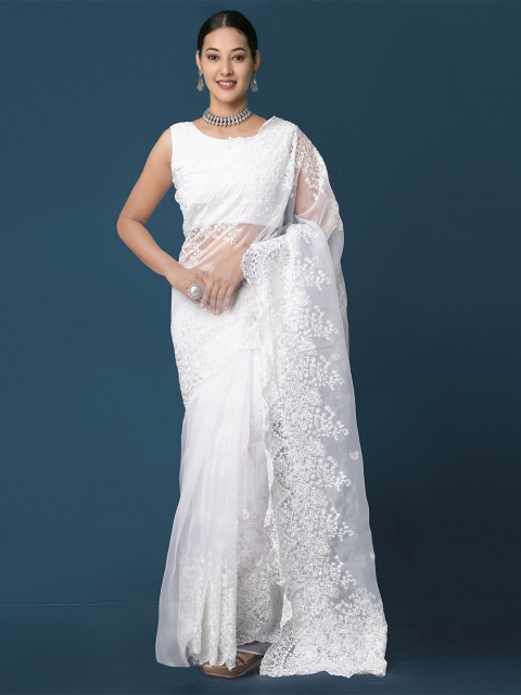 

Unnati Silks White Woven Design Embroidered Organza Patola Saree